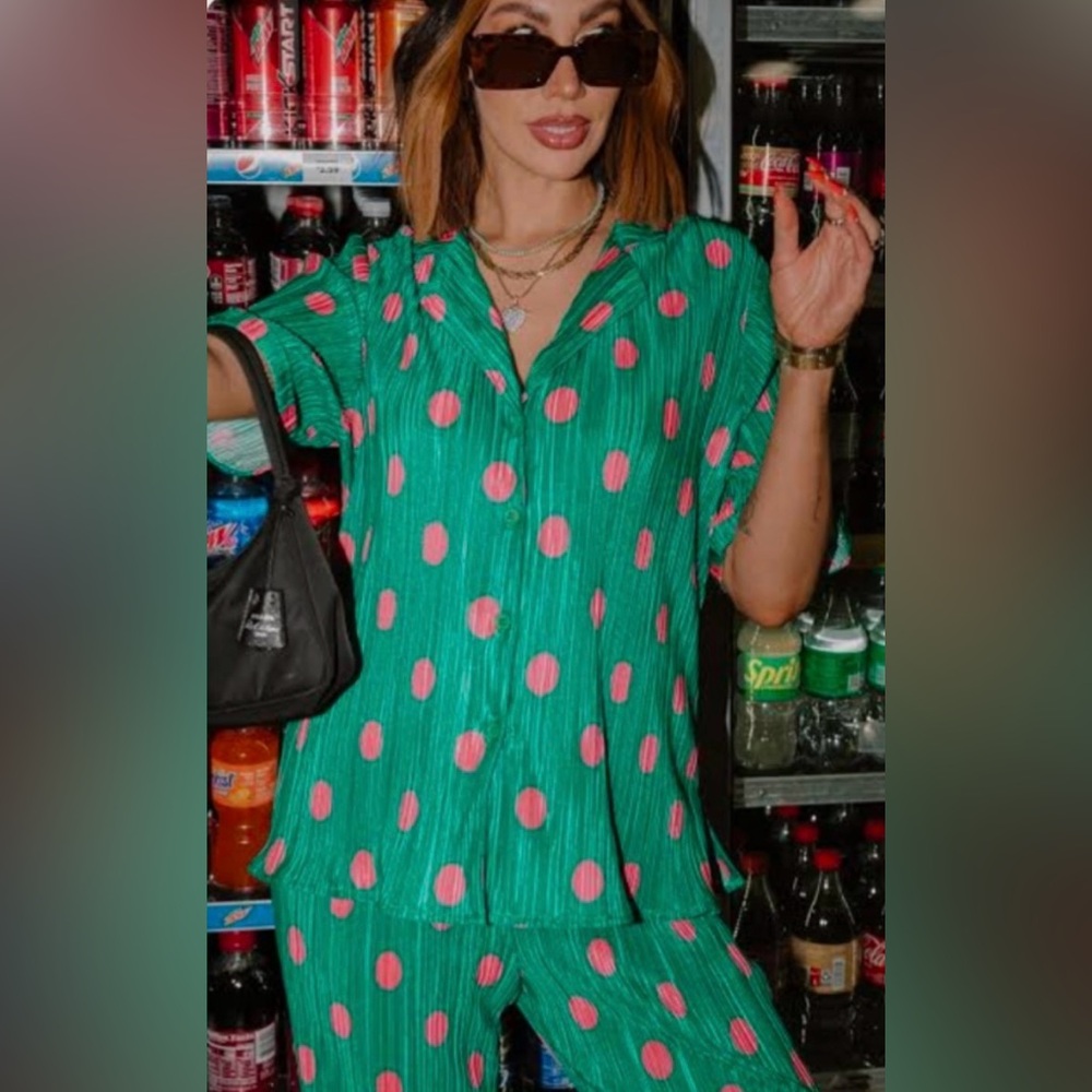 Green and Pink Polka Dot Women's Jumpsuit - Picture 2 of 3